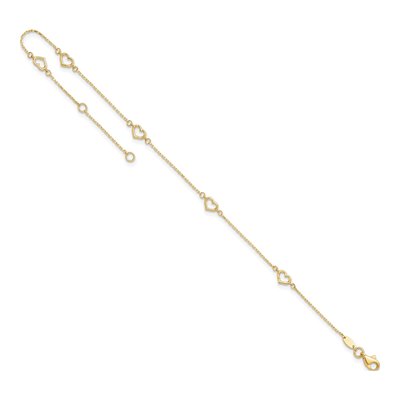 14K Yellow Gold Open Heart Station Anklet – view 6