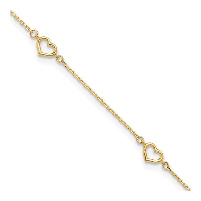 14K Yellow Gold Open Heart Station Anklet