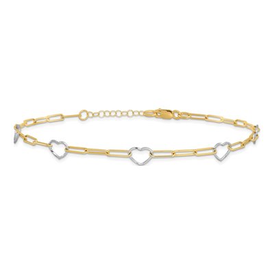 14K Two-Tone Gold Hearts Paperclip Anklet – view 4