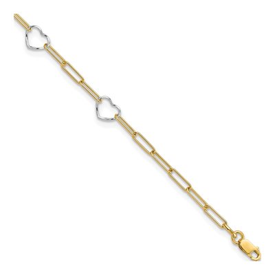 14K Two-Tone Gold Hearts Paperclip Anklet