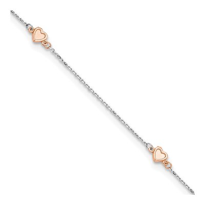 14K Two-Tone Gold Heart Anklet