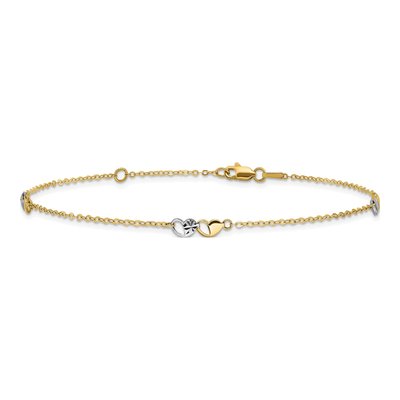 14K Two-Tone Gold Double Hearts Anklet – view 4