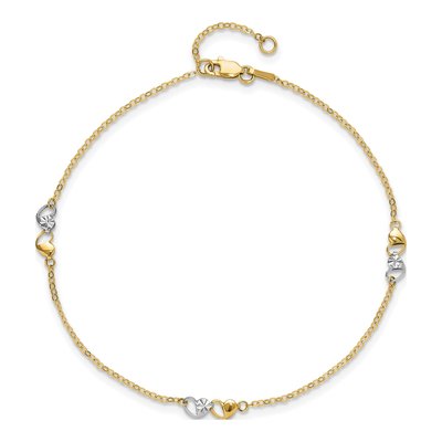 14K Two-Tone Gold Double Hearts Anklet – view 5