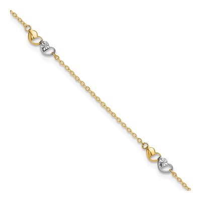 14K Two-Tone Gold Double Hearts Anklet