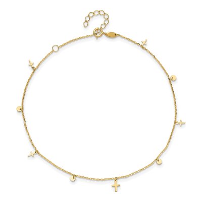 14K Yellow Gold Cross Circle Anklet – view 4