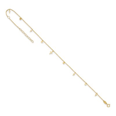 14K Yellow Gold Cross Circle Anklet – view 5