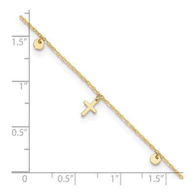 14K Yellow Gold Cross Circle Anklet – view 6