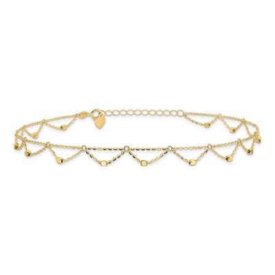 14K Yellow Gold 1mm Diamond-Cut Beaded Cable Chain Anklet – view 4