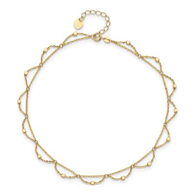 14K Yellow Gold 1mm Diamond-Cut Beaded Cable Chain Anklet – view 5