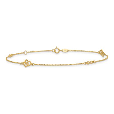 14K Yellow Gold Double Hearts Infinity Anklet – view 4