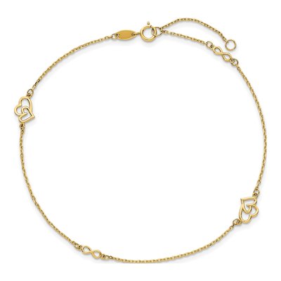 14K Yellow Gold Double Hearts Infinity Anklet – view 5