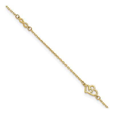 14K Yellow Gold Double Hearts Infinity Anklet