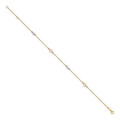 14K Tri-Color Gold Hearts Circles Anklet – view 3