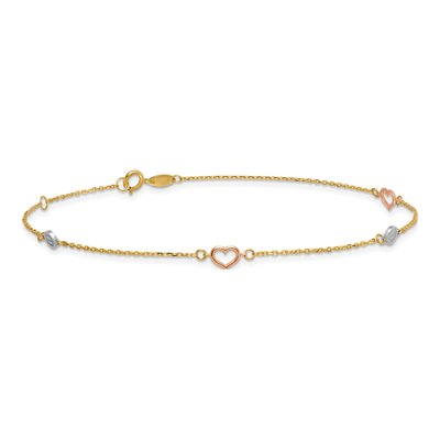 14K Tri-Color Gold Hearts Circles Anklet – view 4