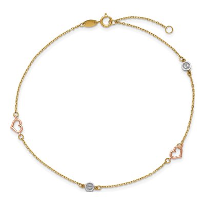 14K Tri-Color Gold Hearts Circles Anklet – view 5