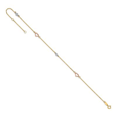 14K Tri-Color Gold Hearts Circles Anklet – view 6