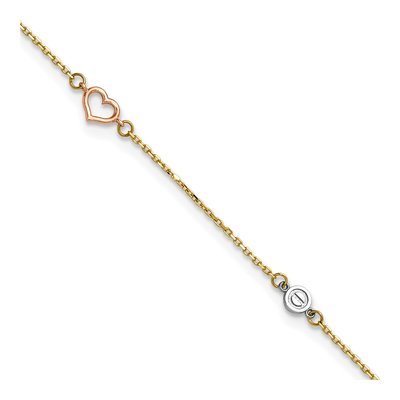 14K Tri-Color Gold Hearts Circles Anklet