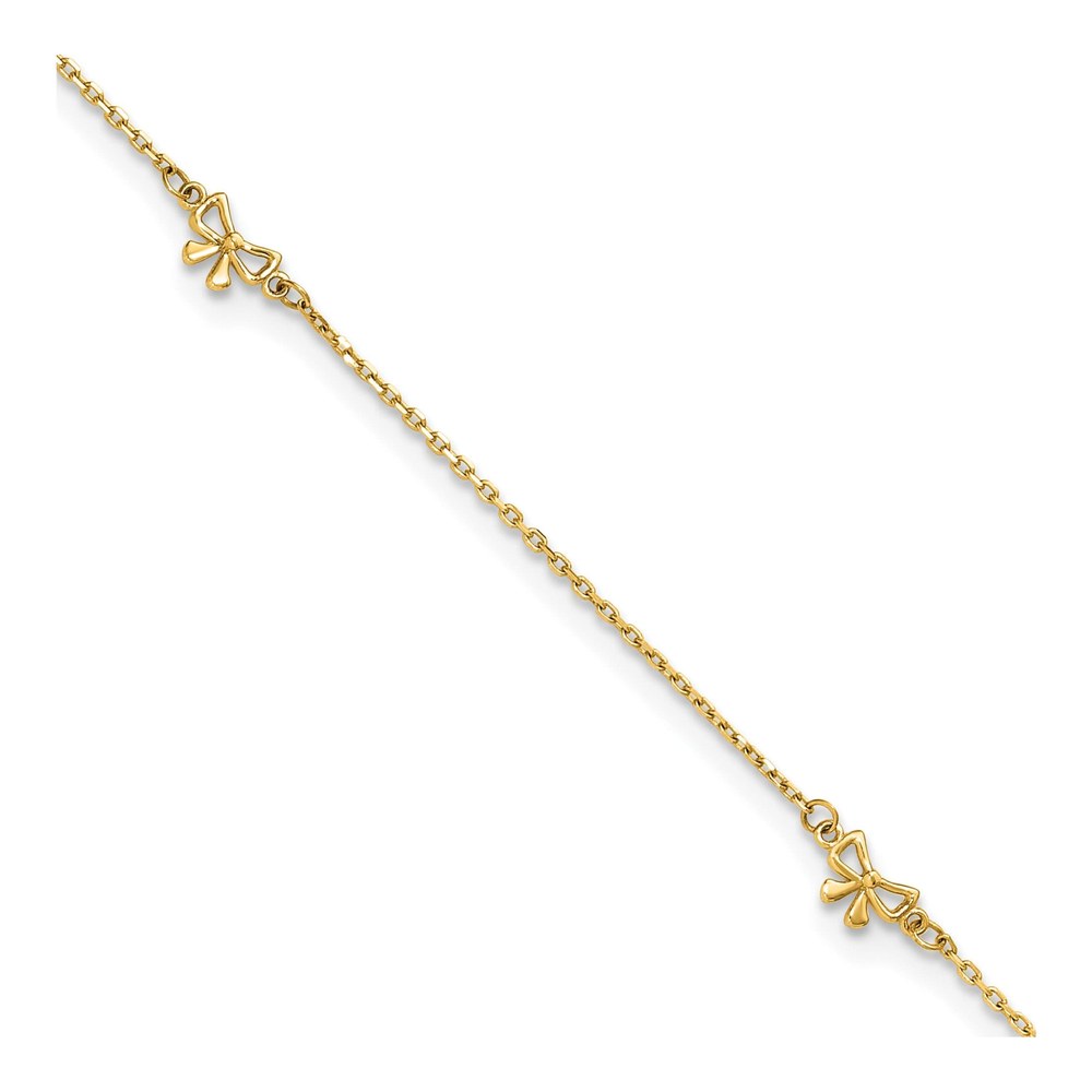 14K Polished Bows 4-Station 9 Inch Plus 1 Inch Extender - Total 10 Inch Anklet with Spring Ring Clasp