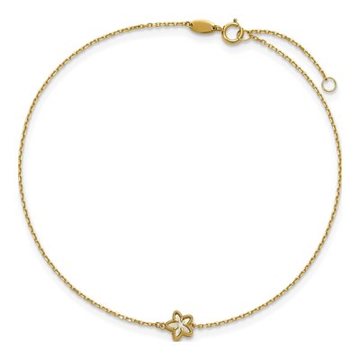 14K Yellow Gold Mother of Pearl Flower Anklet – view 4