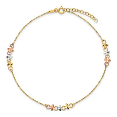 14K Two-Tone Gold Flower Station Anklet – view 5
