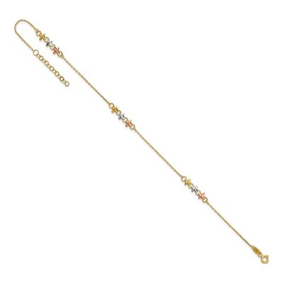 14K Two-Tone Gold Flower Station Anklet – view 6