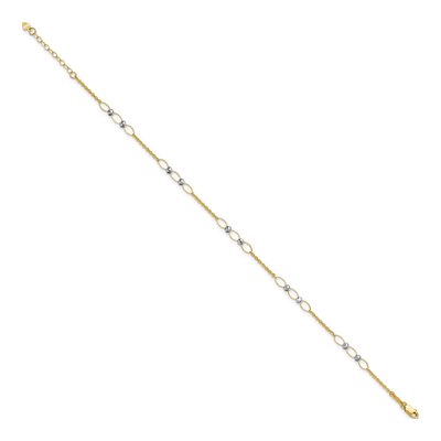 14K Two-Tone Gold 3.7mm Diamond-Cut Mirror Oval Anklet – view 3