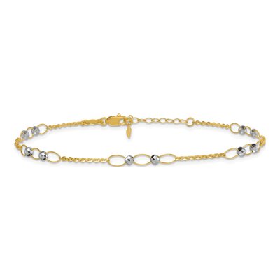 14K Two-Tone Gold 3.7mm Diamond-Cut Mirror Oval Anklet – view 4