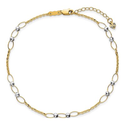 14K Two-Tone Gold 3.7mm Diamond-Cut Mirror Oval Anklet – view 5