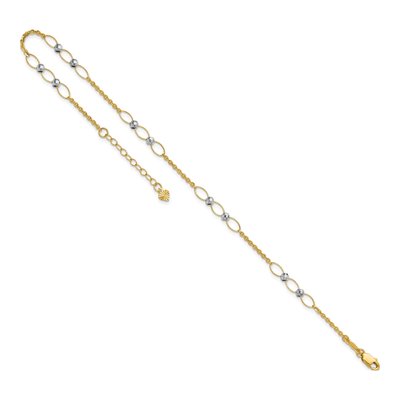 14K Two-Tone Gold 3.7mm Diamond-Cut Mirror Oval Anklet – view 6