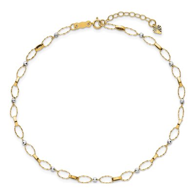 14K Two-Tone Gold 3.4mm Diamond-Cut Twisted Link Mirror Anklet – view 5