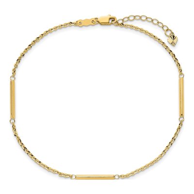 14K Yellow Gold Cable Bar 3-Station Plus Total Anklet – view 5