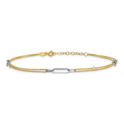 14K Two-Tone Gold 4.2mm Diamond-Cut Diamond-Cut 3-Station Plus Total Anklet – view 4