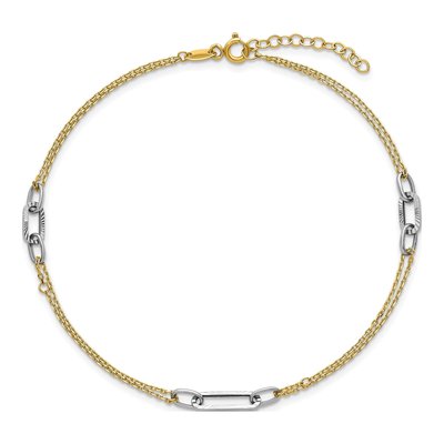 14K Two-Tone Gold 4.2mm Diamond-Cut Diamond-Cut 3-Station Plus Total Anklet – view 5