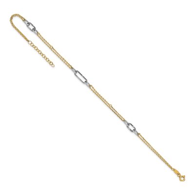 14K Two-Tone Gold 4.2mm Diamond-Cut Diamond-Cut 3-Station Plus Total Anklet – view 6