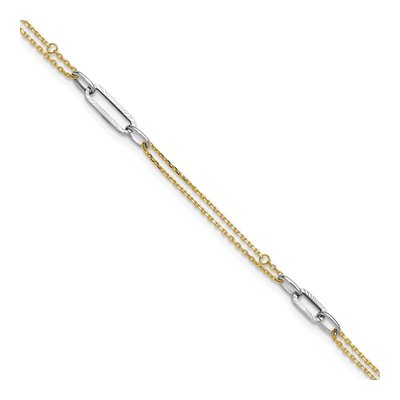 14K Two-Tone Gold 4.2mm Diamond-Cut Diamond-Cut 3-Station Plus Total Anklet