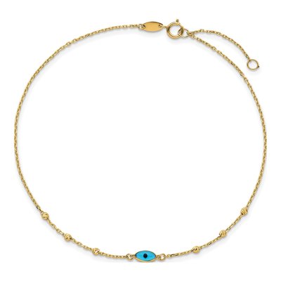14K Yellow Gold Evil Eye Station Anklet – view 5