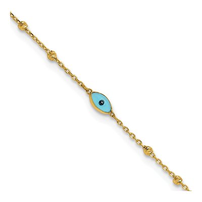 14K Yellow Gold Evil Eye Station Anklet