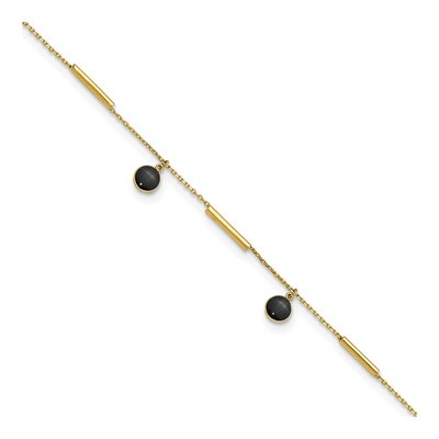 14K Yellow Gold Onyx Dangle Anklet