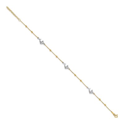 14K Two-Tone Gold Dolphin Beaded Anklet – view 3