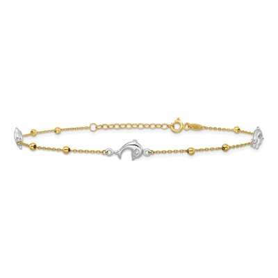 14K Two-Tone Gold Dolphin Beaded Anklet – view 4