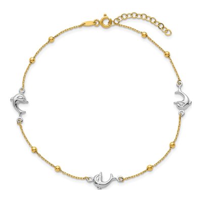 14K Two-Tone Gold Dolphin Beaded Anklet – view 5