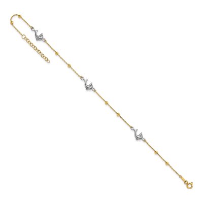 14K Two-Tone Gold Dolphin Beaded Anklet – view 6