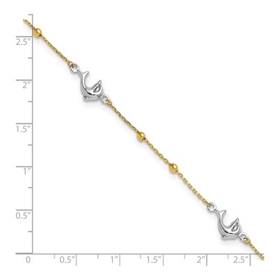 14K Two-Tone Gold Dolphin Beaded Anklet – view 7