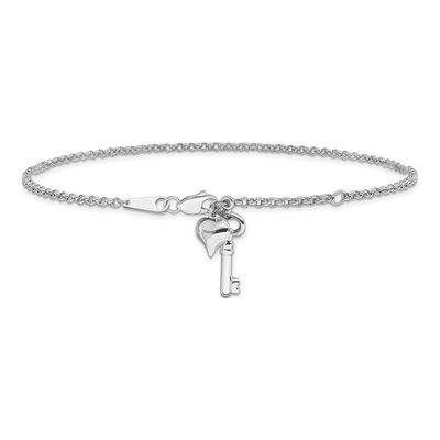 14K White Gold Heart Key Cable Anklet – view 4