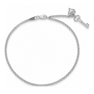 14K White Gold Heart Key Cable Anklet – view 6