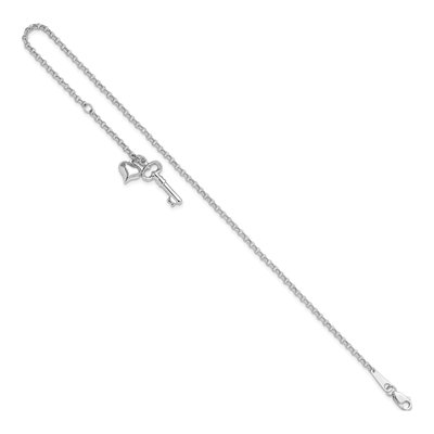14K White Gold Heart Key Cable Anklet – view 8