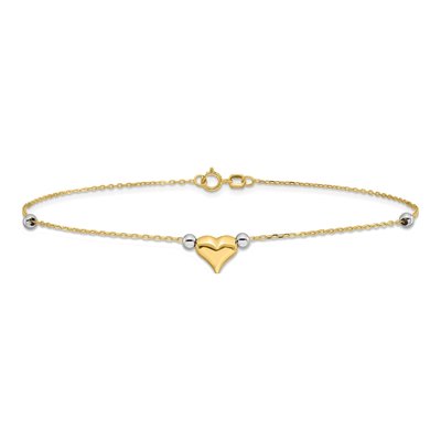 14K Two-Tone Gold Puffed Heart Anklet – view 4