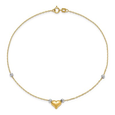 14K Two-Tone Gold Puffed Heart Anklet – view 6