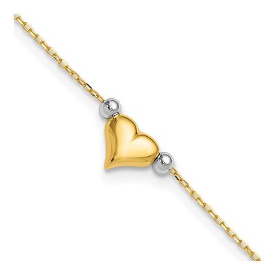 14K Two-Tone Gold Puffed Heart Anklet