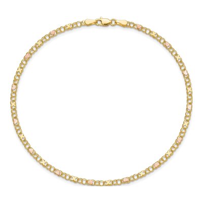 14K Two-Tone Gold X-And-Heart Anklet – view 5